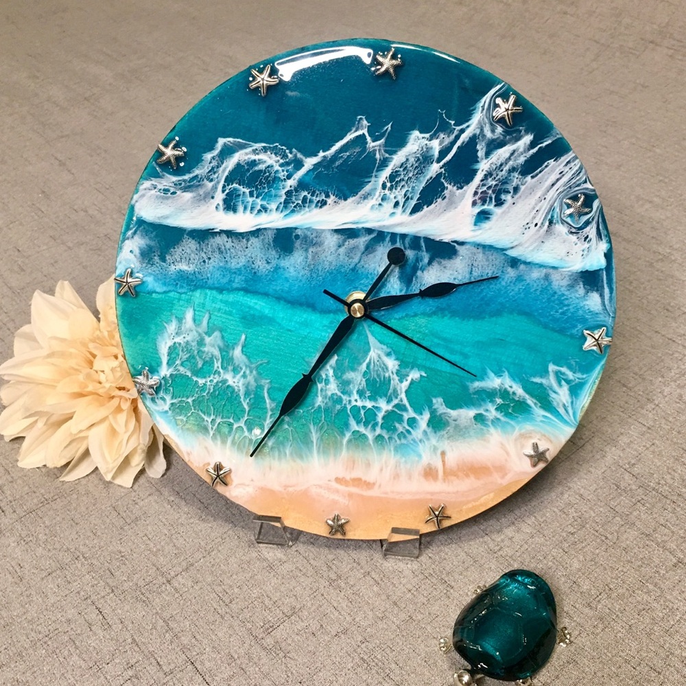 Resin 3D Beach Ocean Clock Wall Art Decor - Picture 1 of 8